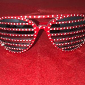 *** NEW *** Striped Rhinestone Sunglasses- Red